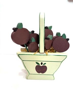 Vintage 90s? Country Wooden Apple Basket Decor Cottagecore Grannycore